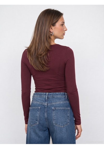 Dilvin 33215 Sıcak Tutan V Yaka Bra-free Top Bordo