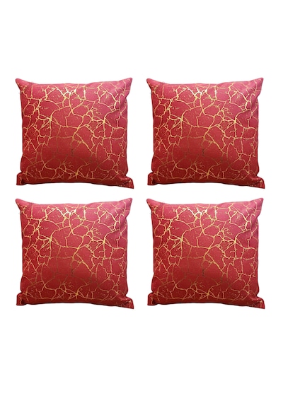 Soho Kumaş Altın Varak Desenli Dekoratif 4'lü Kırlent Yastık Kılıfı Seti 42 x 42 CM Kırmızı