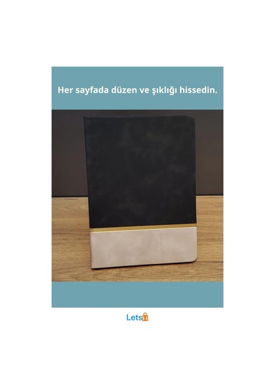 Altın Şeritli Şık Siyah Deri Not Defteri 21x15 Cm 192 Sayfa Çok Renkli