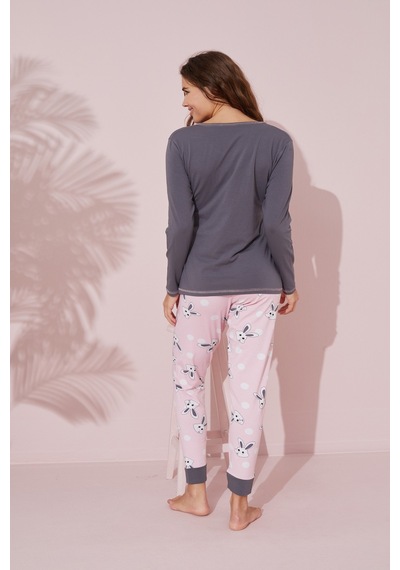 Siyah İnci Pamuklu Örme Pijama Takım 24241089 Gri