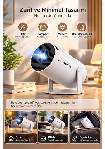 Harvox Hy300 Pro Ultra Hd Taşınabilir Mini Projeksiyon Cihazı Döner Başlıklı Akıllı Ev Sinema Siste