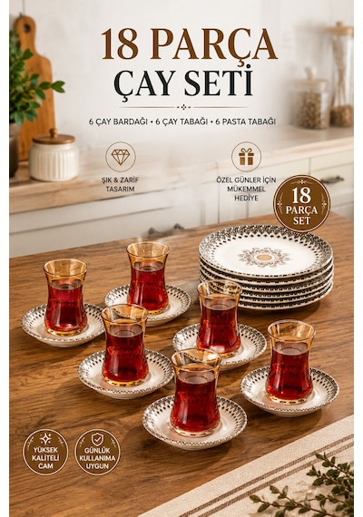 Porsima Yasemin Ahlat 18 Parça 6 Kişilik Otantik Desenli Porselen Pasta Ve Çay Takımı Seti Diğer