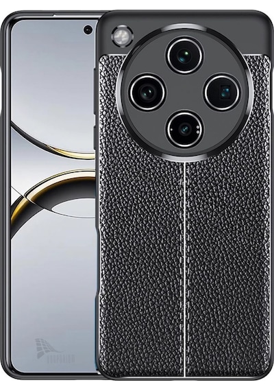 Oppo Find X8 Pro Uyumlu Silikon Kılıf Deri Desenli Kamera Korumalı Darbe Emici Autofocus Kapak Siyah