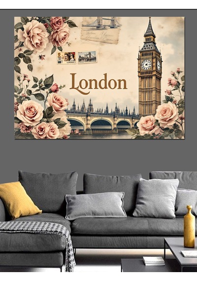 Güller Ve Londra Big Ben Dekoratif Kanvas - Mdf Ahşap Tablo