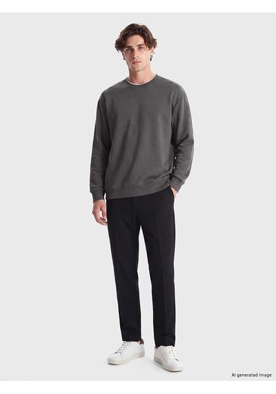 Lcw Vision Gri Bisiklet Yaka Erkek Kalın Sweatshirt