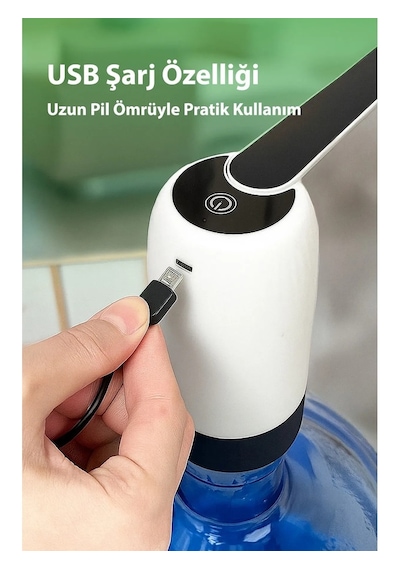 Beyaz Şarjlı Damacana Su Pompası Kokusuz Malzeme İle Pratik Kullanım İçin Tasarlandı