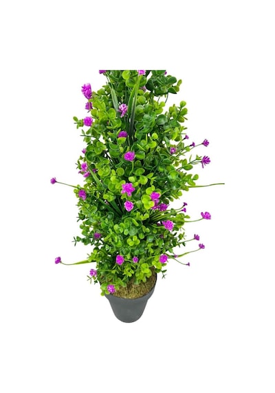 Yapay Çiçek Siyah Saksıda Mor Lotuslu Yeşil Şimşir Ağacı 70 30cm Mor