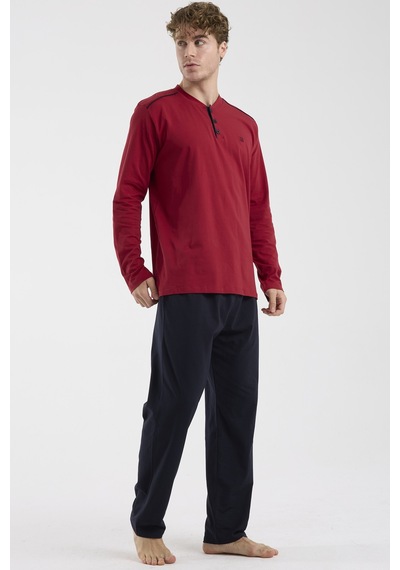 Sementa Düğme Yakalı Rahat Kalıp Pijama Takım - Bordo Bordo