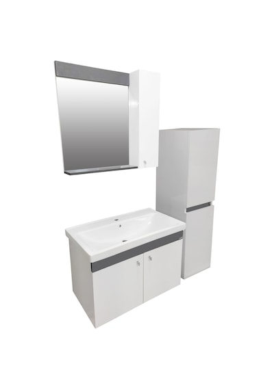 Karen Banyo New Bahar 80 Cm Banyo Dolabı Boy Dolap Hediyeli Antrasit - Beyaz