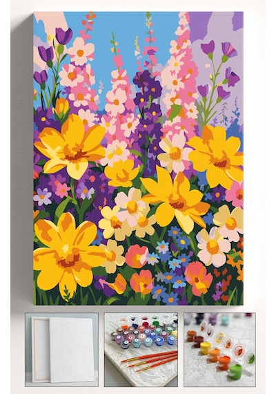 Sayılarla Boyama Seti Numaralı Tuval Fırça Boya Askı Aparatı Dahil Set 40x50 Cm - Sarı Papatyalar