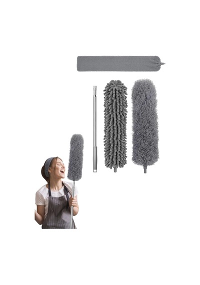 Mikrofiber 3 Başlıklı Anti-statik Toz Alma Fırçası Uzayabilen Saplı Mop Püsküllü Toz Alıcı Silici