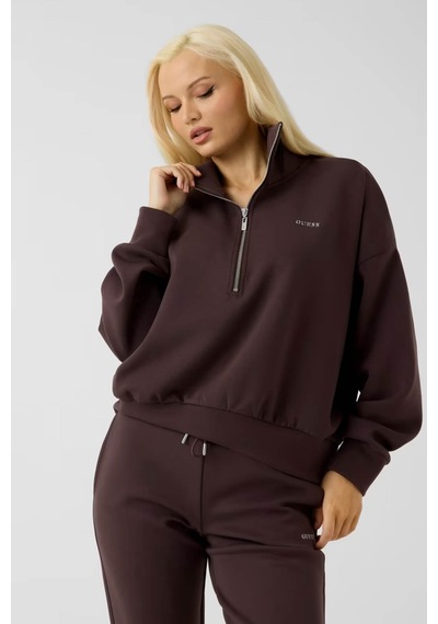 Guess Yarım Fermuarlı Kahverengi Kadın Sweatshirt V6yq25k4801