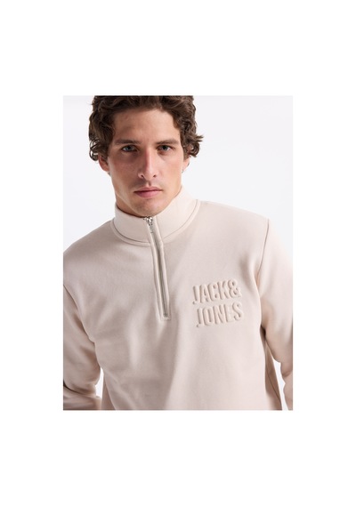 Jack & Jones Dik Yaka Krem Erkek Sweatshırt 12299799 Jornewove Sweat Smu