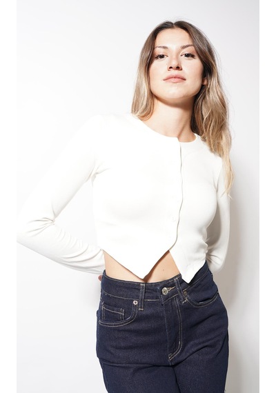 Ckm Moda Echo Düğmeli Modal Bluz Beyaz