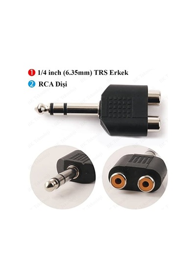 6.35mm 1/4 Erkek Stereo to 2RCA Dişi Çevirici Adaptör