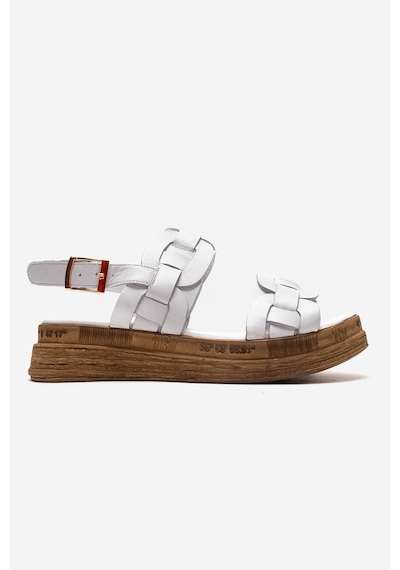 Luvishoes Elvoro Beyaz Hakiki Deri Örgü Bantlı Kadın Sandalet