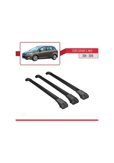 Ford Grand C-max 2011-2019 Arası İle Uyumlu Ace-1 Ara Atkı Tavan Barı Siyah 3 Adet Bar
