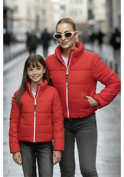 Veraura Lifestyle Kız Çocuk Kırmızı Sırtı Taş Baskılı Şişme Mont