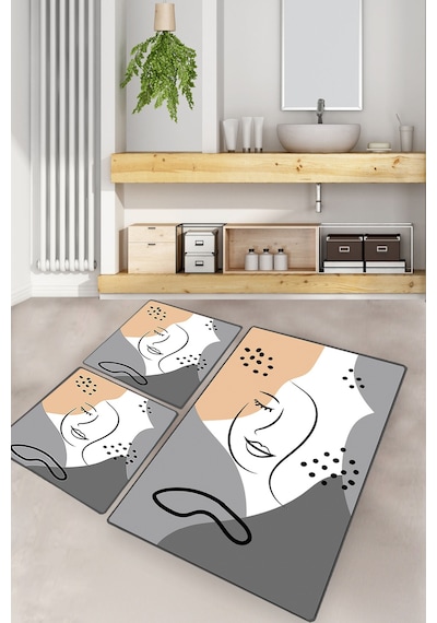 SMILING FACE DJT 3 LU SET Banyo Halısı Banyo Paspası Çok Renkli