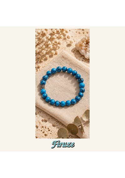 Firuze Taşı Bileklik 8 Mm, Unisex, Elastik Çok Renkli