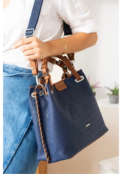 Just Polo Kadın Kabartma Desenli Mıknatıslı Çıtçıt Kapama El Ve Omuz Çantası Lacivert Taba 33998583