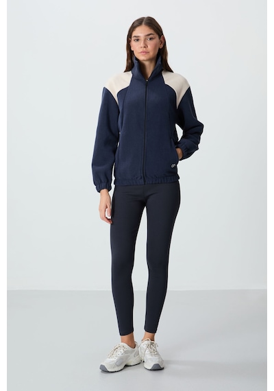Tommy Life Lacivert Kalın Yumuşak Dokulu Dik Yaka Oversize Nakışlı Polar Kadın Sweatshirt - 97293 Lacivert