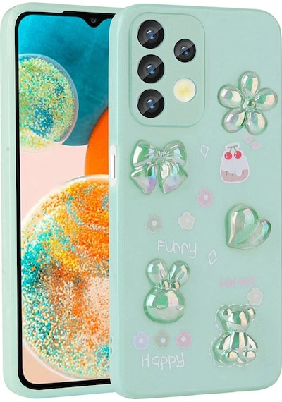 Galaxy Uyumlu A13 4g Kılıf Kabartma Figürlü Parlak Zore Toys Silikon Kapak Açık Yeşil