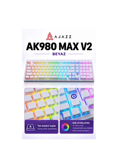 Ajazz Ak980 Max V2 8000 Hz Manyetik Rgb Oyuncu Klavyesi Beyaz Meow Meow