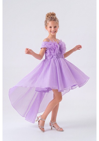 Mnk Baby & Kids Kız Çocuk Kuyruklu Kristal Limni Abiye Elbise M00856 Lila