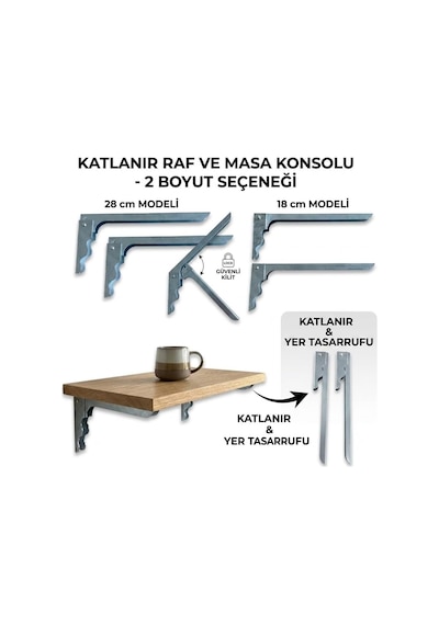 Tr Katlanır Raf Ve Masa Konsolu, Raf Ayağı Metal, 18 Cm Ve 28 Cm Seçenekli, 2'li Set, Vidalar Ve Dübeller Dahil 28c Diğer