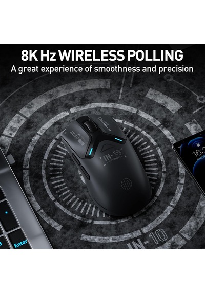 In10p Kablosuz Oyun Faresi, Üç Modlu 2.4g/usb-c Kablolu/bluetooth Pc Oyun Faresi, 60g Süper Işık, 26k Dpı, Paw3395 Optik Sensör, 8 Khz Yoklama Hızı, Tamamen Programlanabilir, Siyah