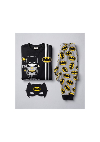 Deniva Kids Erkek Çocuk Batman Temalı Maskeli 3'lü Pijama Takımı Siyah