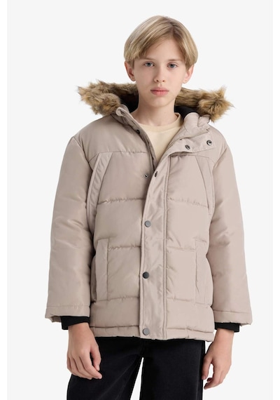 Defacto Erkek Çocuk Çıkarılabilir Suni Kürk Yaka Kapüşonlu Polar Astarlı Mont E7417a825wnbg755 Bej-bg755