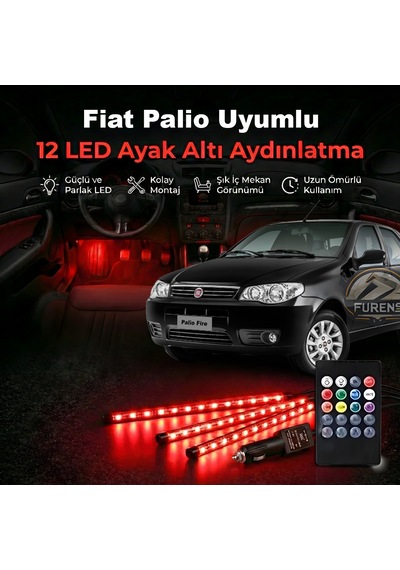 Fiat Palio Uyumlu Rgb Ayak Altı Led 12 Led Kumandalı Müzik Duyarlı Araç İçi Aydınlatma 7 Renk 12v 1