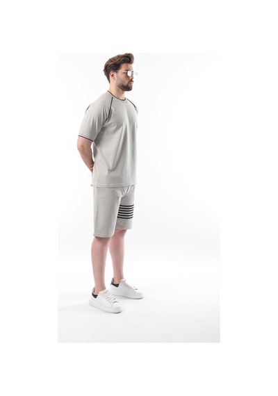 Madmext Boyalı Gri Baskılı Reglan Kol Erkek Şort T-shirt Takımı E7306