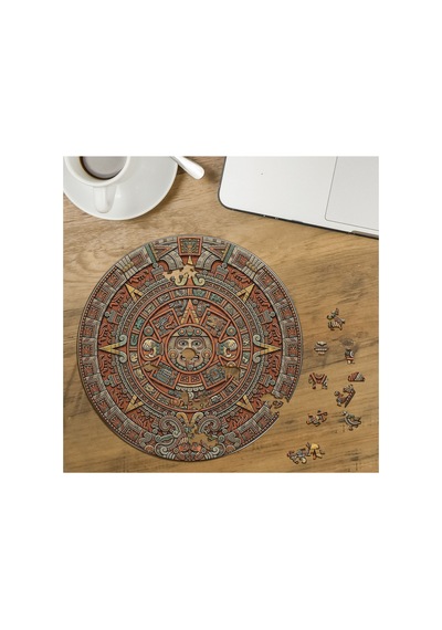Aztek Takvimi Tasarımlı Özel Kesim Yuvarlak 272 Parça Ahşap Puzzle Mpda606