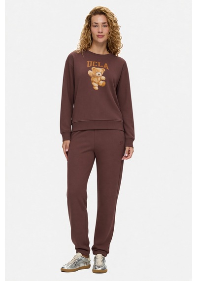 UCLA Lyra Koyu Kahve Bisiklet Yaka Baskılı Pamuklu Loose Fit Kadın Sweatshirt Koyu Kahverengi