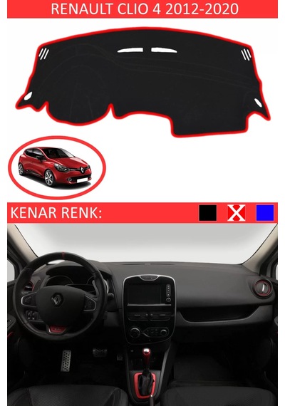 Torpido Koruma Halısı Siyah Kenar Renk Kırmızı Renault Clio 4 2012-2020 İle Uyumlu