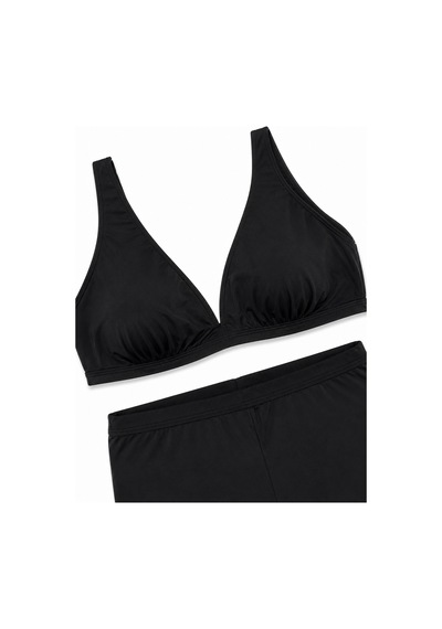 Büyük Beden Kalın Askılı Sabit Pedli Kadın Şortlu Bikini Takım Siyah