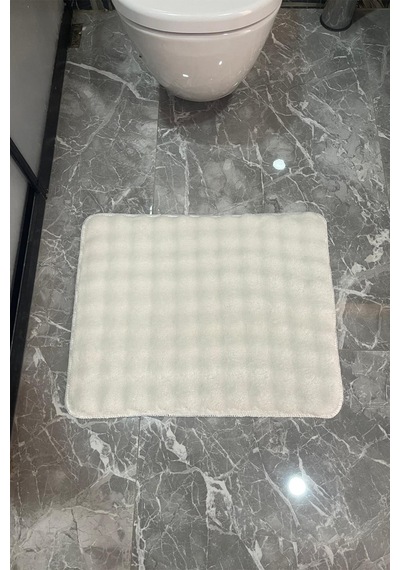 Modern Bubble Yıkanabilir Kaymaz Peluş Banyo Paspası Halısı 2'li Klozet Takımı 60x100 + 50x60 Krem