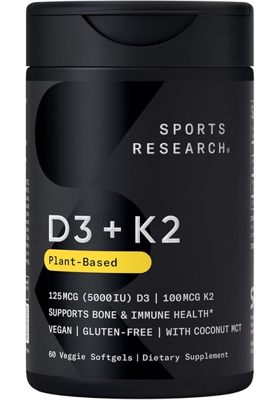 Sports Research D3 + K2, 125 Mcg/100 Mcg, 60 Vegsoftgels Orijinal Usa Menşeii Dmmedicineden