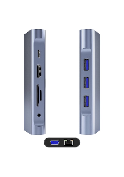 Dm Chb055 Type C To Hdmı Vga Rj45 Ethernet 3 Usb 3 0 Aux Pd Tf Sd Kart Okuyucu Dönüştürücü