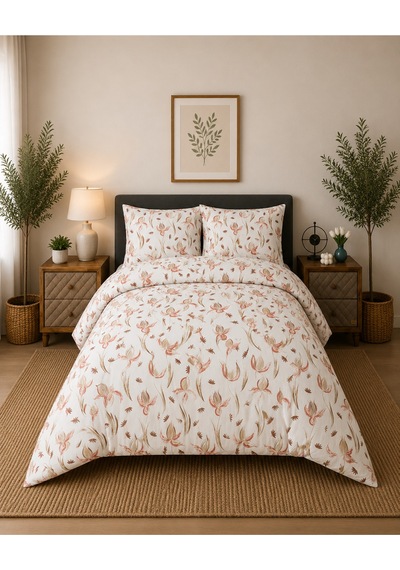 Çift Kişilik Nevresim Takımı %100 Pamuk 200x220 Lastikli Çarşaflı 160x200 Bej-kahverengi
