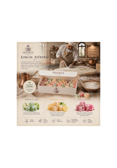 Karışık Meyveli Kuş Lokumu 250gr Limonlu, Elmalı, Güllü Çifte Kavrulmuş %100 Pancar Şekeri - 913891548