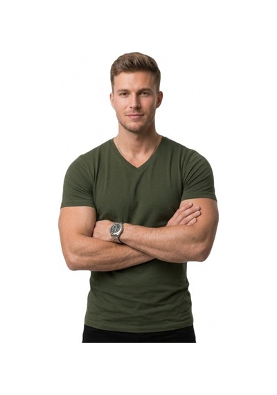 Deepsea Haki V Yaka Slim Fit Erkek Tişört 1801165 Haki