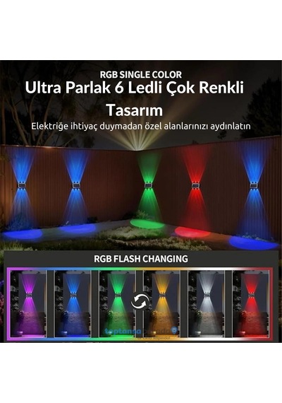 Technosmart 1adet Güneş Enerjili Çift Taraflı 6 Ledli Aplik Rgb Işık Duvar Lambası Bahçe Aydınlatma Diğer