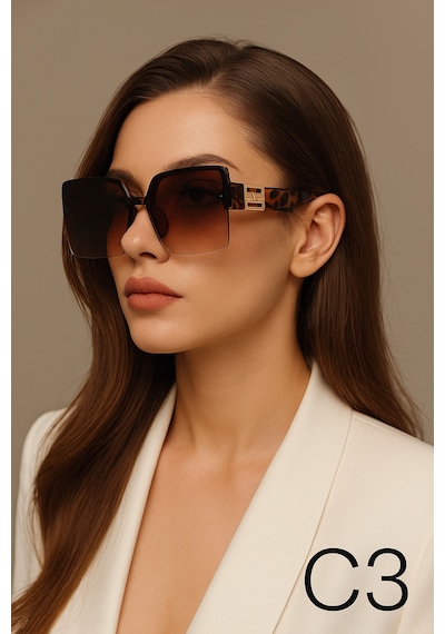 Kadın Uv 400 Korumalı Çerçevesiz Güneş Gözlüğü A-036 Leopar - 713545063 Kahverengi