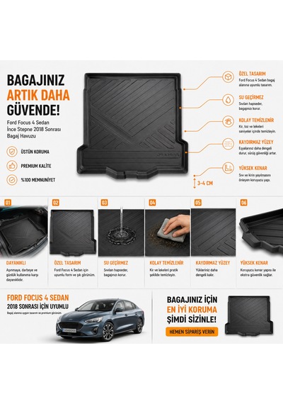 Ford Focus 4 Sedan 2018 Sonrası İnce Stepneli Bagaj Havuzu