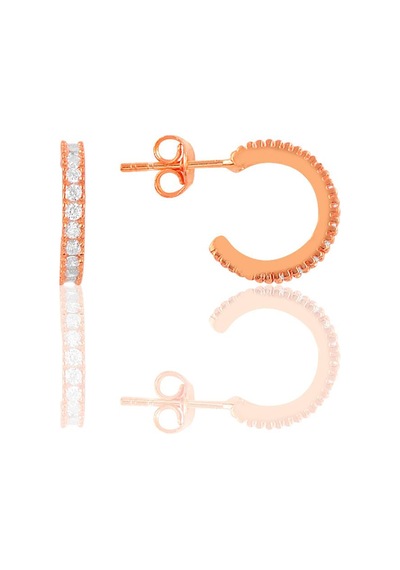 Gümüş Rose Zirkon Taşlı 13 Mm Tamtur Halka Küpe