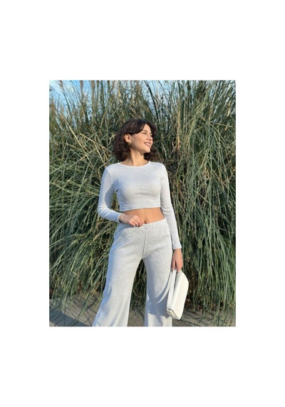 Luka Gri Uzun Kollu Crop Ve Bol Paça Pantolon Kaşkorse Kumaş Alt Üst Takım Gri - 786104316 Gri Luka Gri Uzun Kollu Crop Ve Bol Paça Pantolon Kaşkorse Kumaş Alt Üst Takım Gri - 786104316 Gri